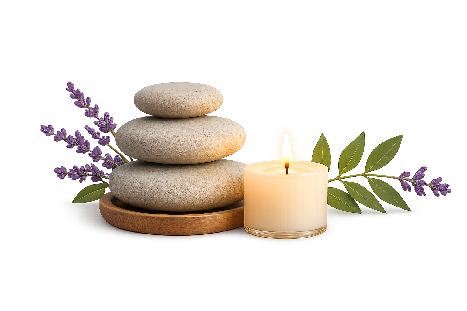 Steine, Kerze und Lavendel