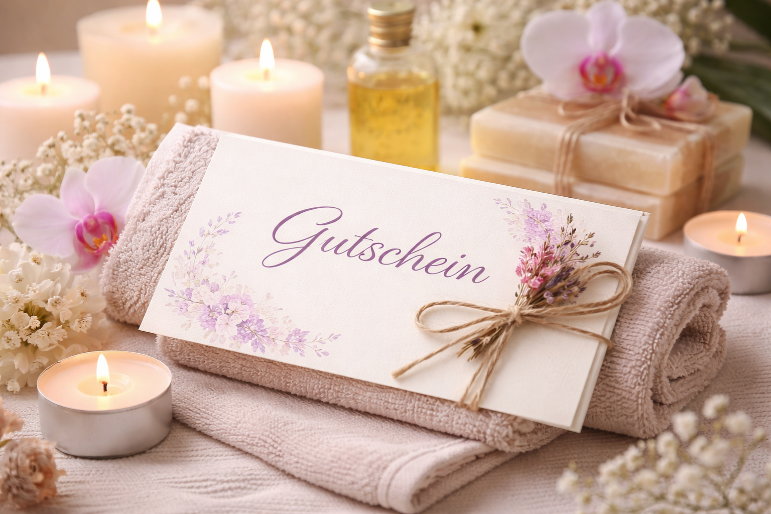 Gutschein und ruhige Wellness-Atmosphäre